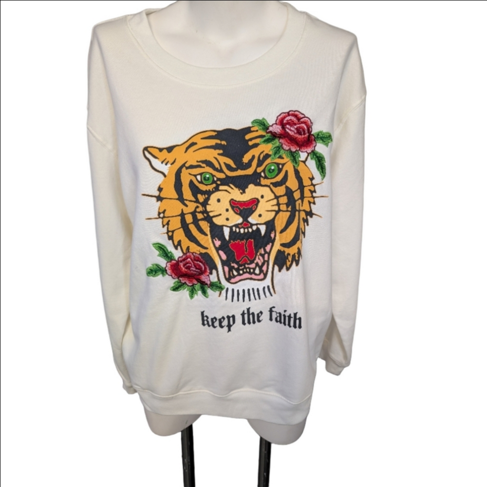 Sweatshirt Keep The Faith Tiger Oversized Sluchy Floral Motif "Keep The Faith"XL